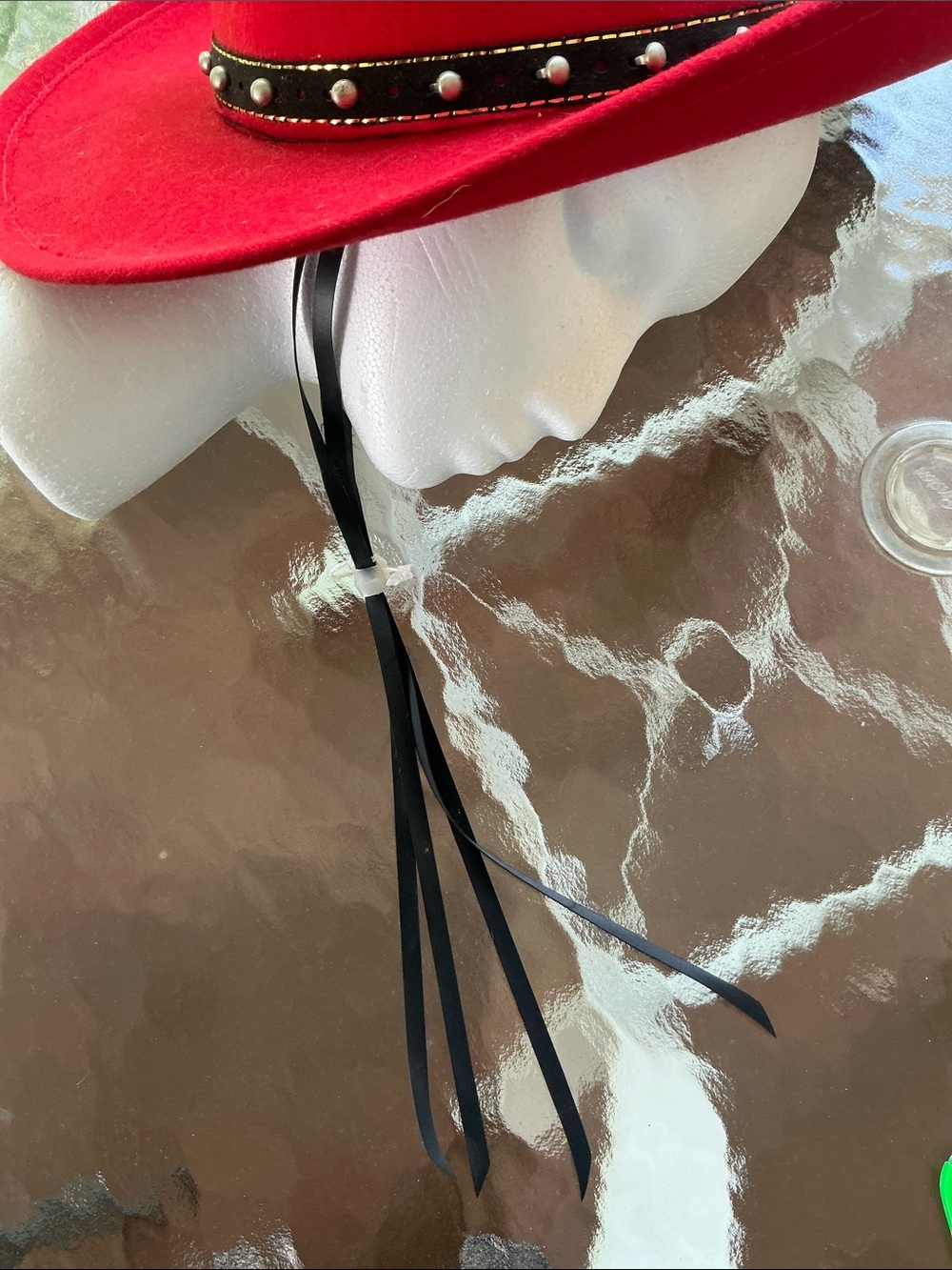 Western Express Inc Women’s COwBOY Hat  Red W/ Brown Studded Strap Size 7 1/4 - Picture 6 of 6